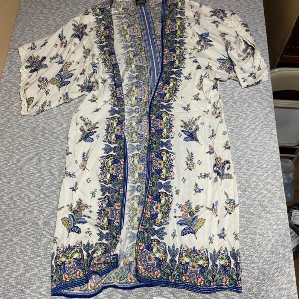 Angie Kimono/ cardigan/ swim coverup blue floral print women S. SKU-B288